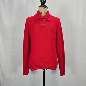 Lauren Ralph Lauren Cable Knit Red Collared Sweater Women's M Old Money Preppy
